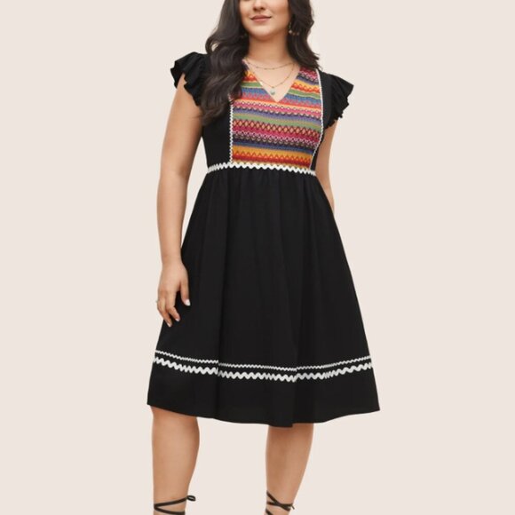 BloomChic Color Embroidered Patchwork Flounce Sleeve Dress XL us14-16 - Picture 4 of 6